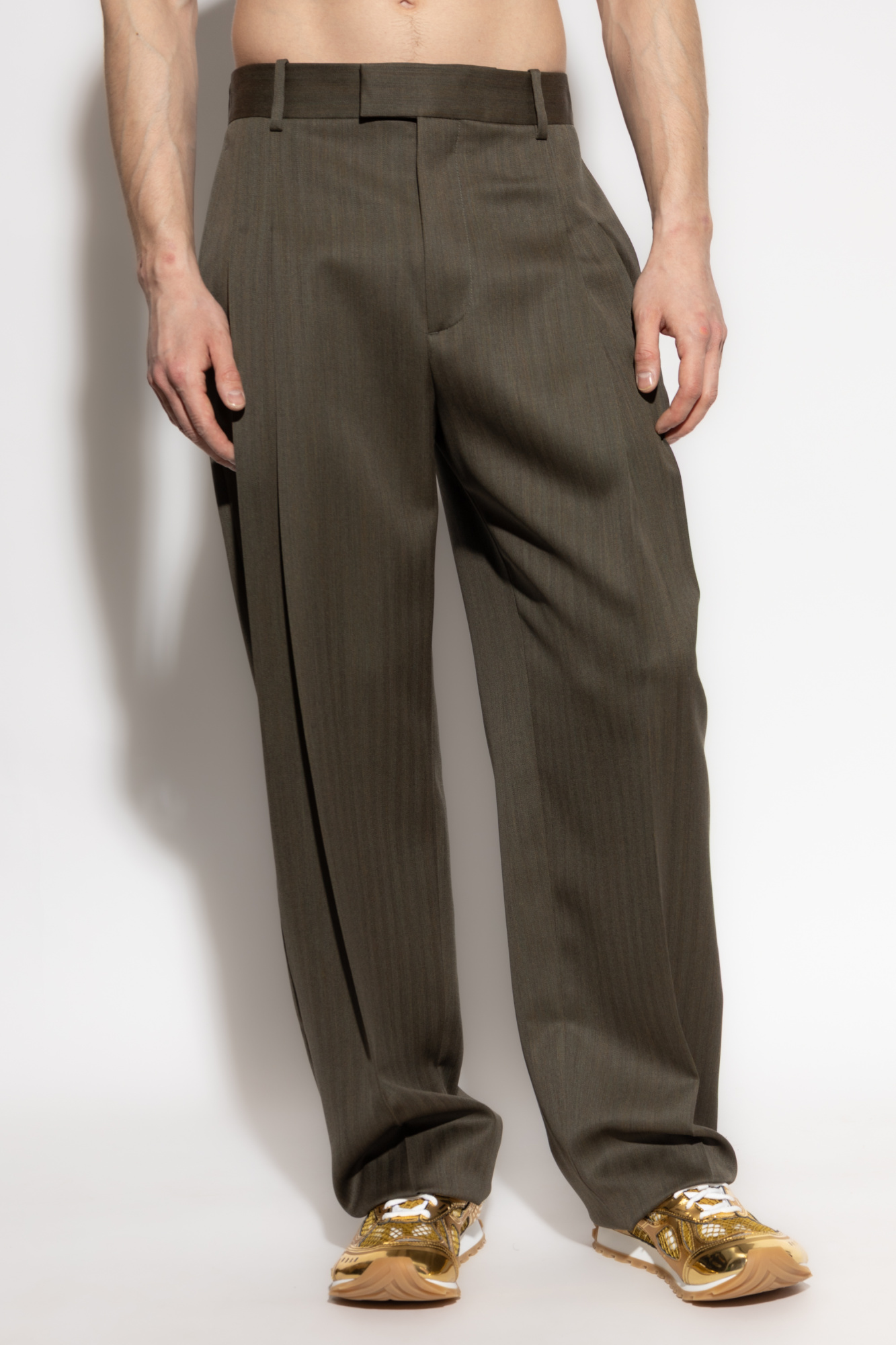 パンツ BOTTEGA VENETA WOOL TROUSERS WITH BELT $720 New Bottega Veneta Women's Yellow Wool Pant w/Belt Line